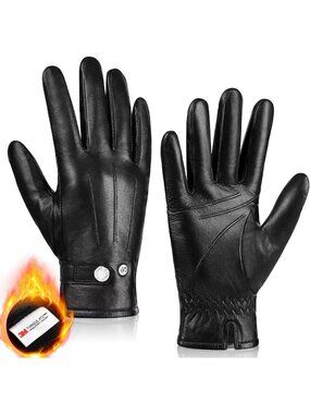 Warm Genuine Sheepskin Leather Winter Gloves - Thinsulate, Touchscreen, Driving